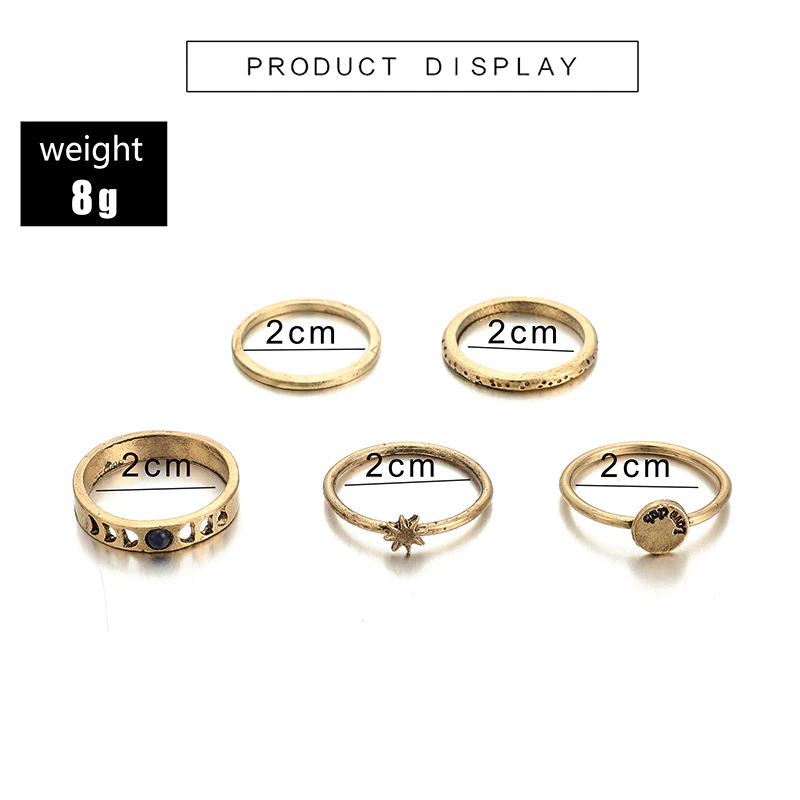 Anel Conjunto 5 Peças Dourado Formas Variadas T13/16