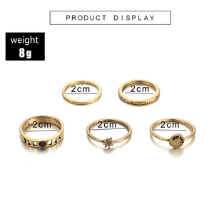 Anel Conjunto 5 Peças Dourado Formas Variadas T13/16