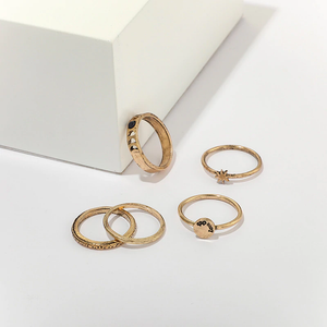 Anel Conjunto 5 Peças Dourado Formas Variadas T13/16