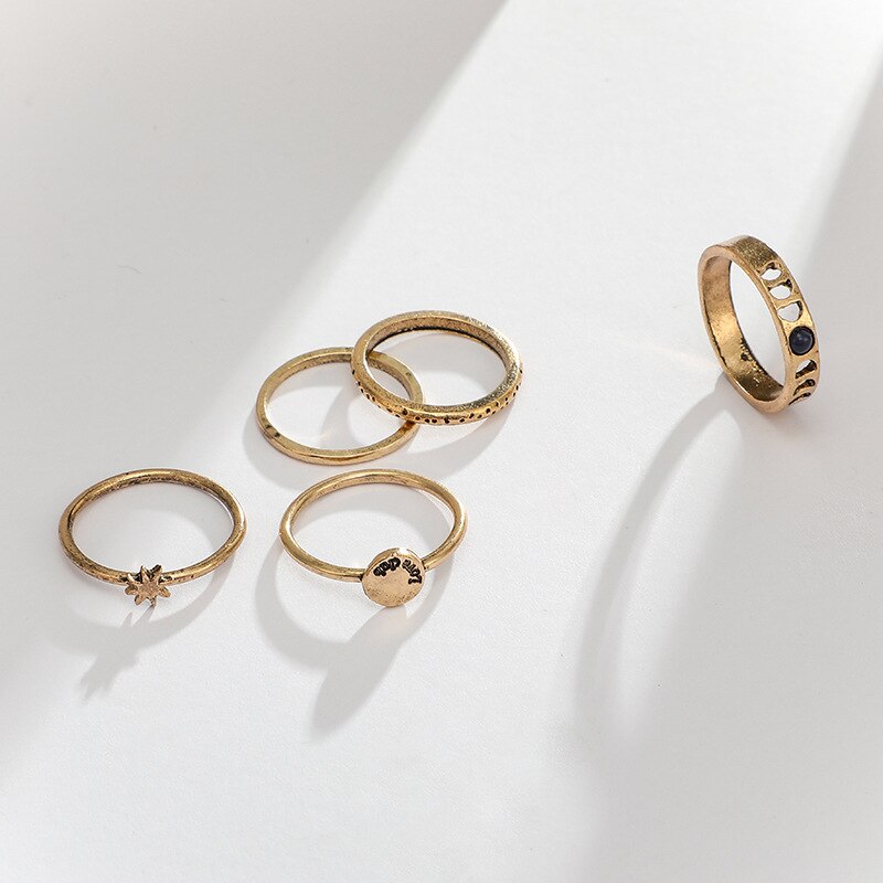 Anel Conjunto 5 Peças Dourado Formas Variadas T13/16