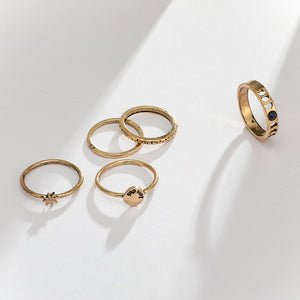Anel Conjunto 5 Peças Dourado Formas Variadas T13/16