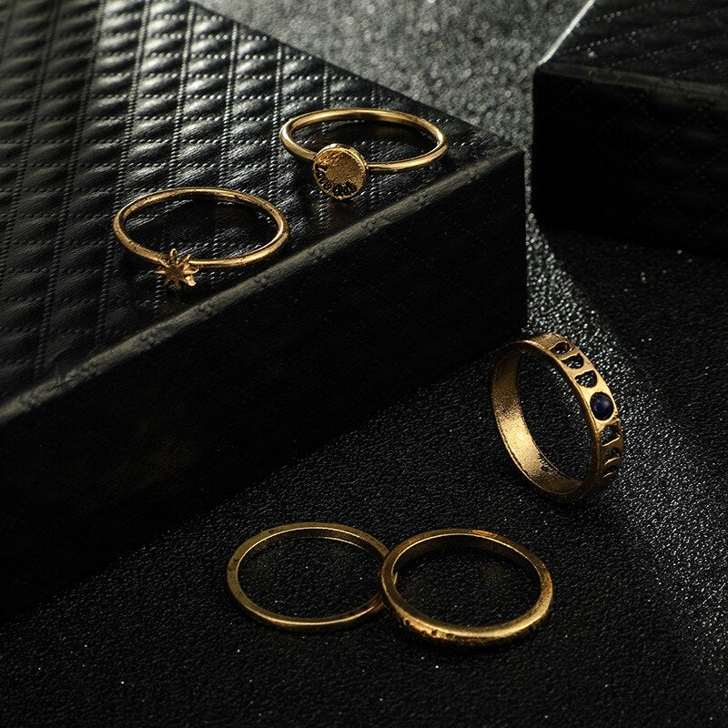 Anel Conjunto 5 Peças Dourado Formas Variadas T13/16