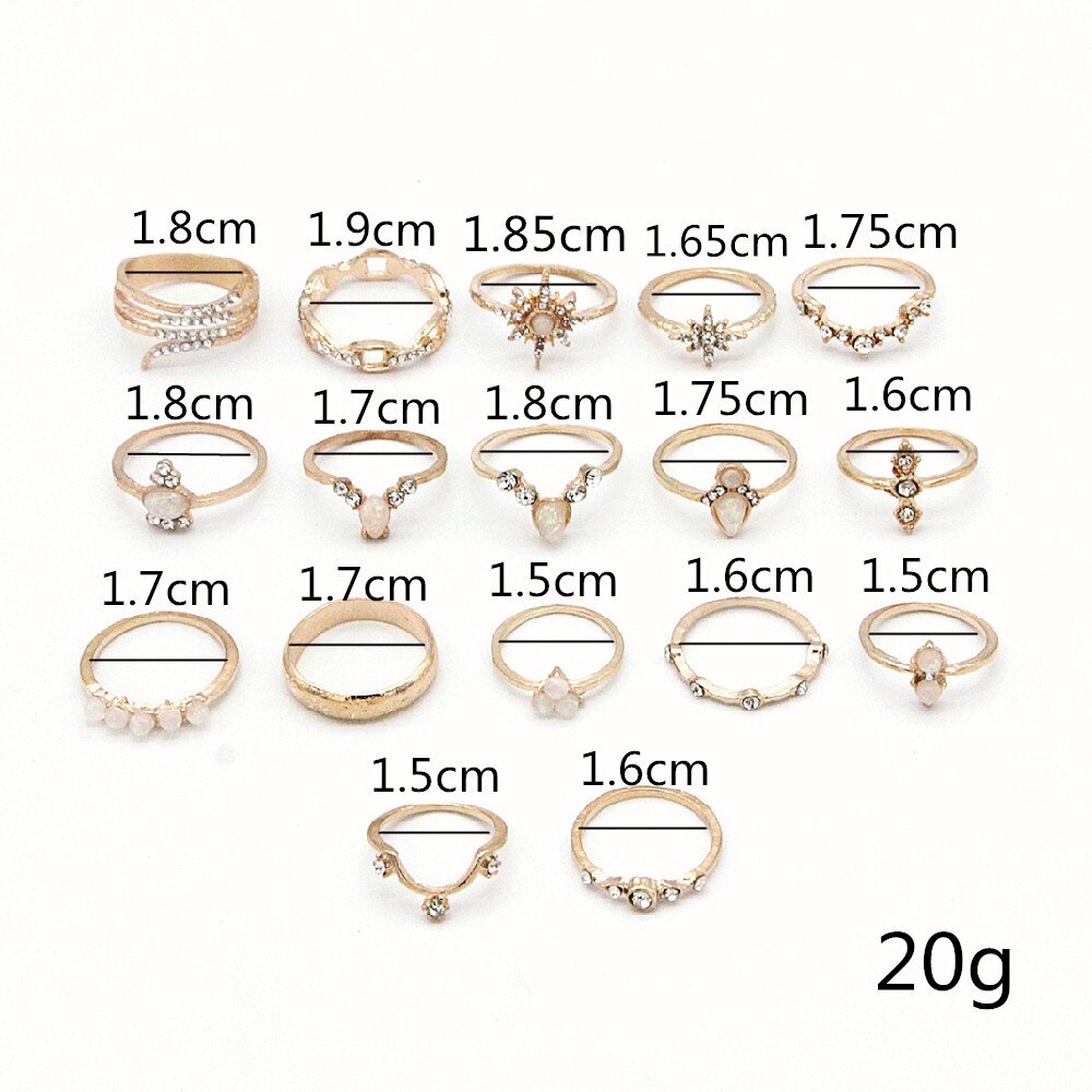 Anel Conjunto 17 Peças Diversos Modelos Strass/Resina Dourado
