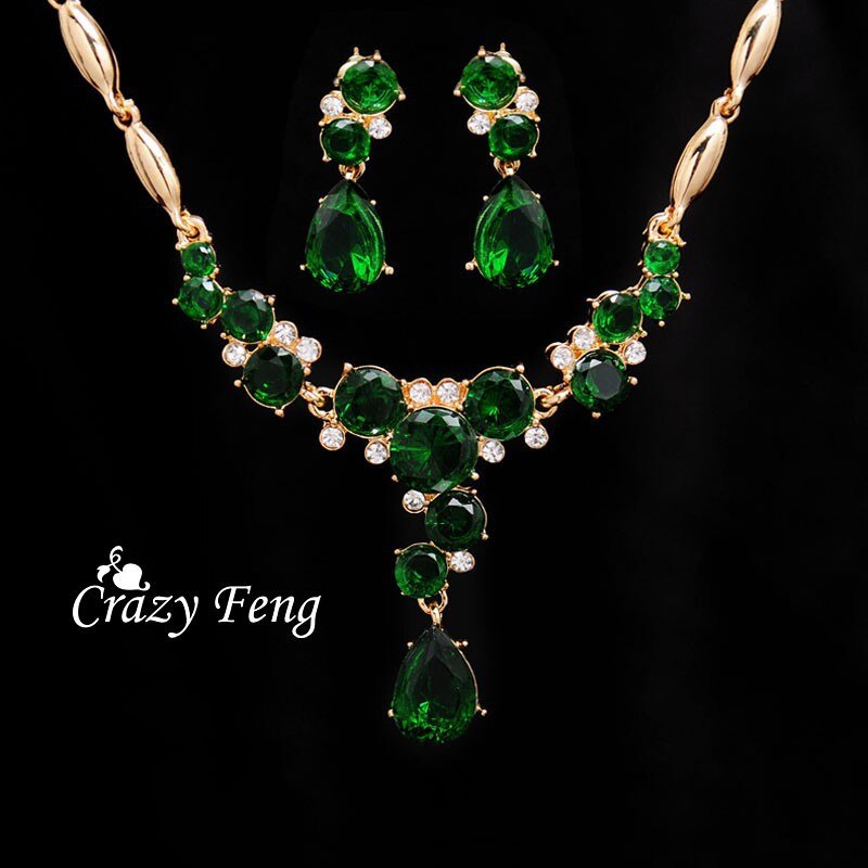Conjunto Colar e Brincos Dourado Cristais Redondo