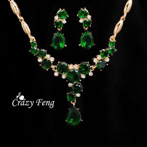 Conjunto Colar e Brincos Dourado Cristais Redondo