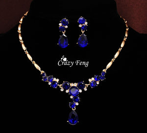 Conjunto Colar e Brincos Dourado Cristais Redondo