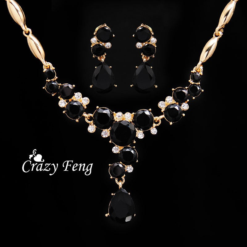 Conjunto Colar e Brincos Dourado Cristais Redondo
