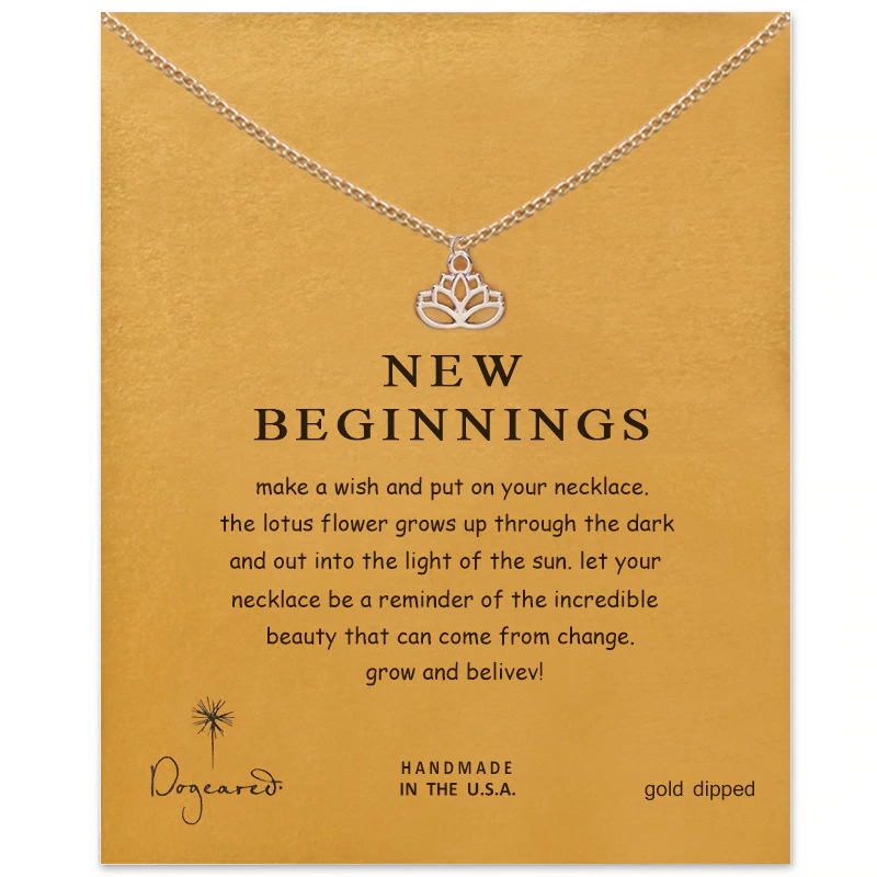 Colar / Gargantilha Prateado ou Dourado New Beginnings com Cartão