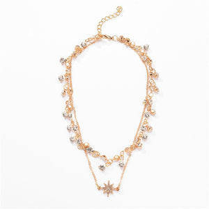 Colar / Gargantilha 2 Linhas Dourado Estrela e Ponto Strass
