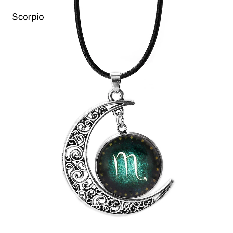 Colar Preto Cordão Couro Signos Tamanho Pequeno Meia Lua