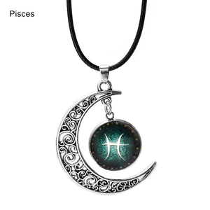 Colar Preto Cordão Couro Signos Tamanho Pequeno Meia Lua