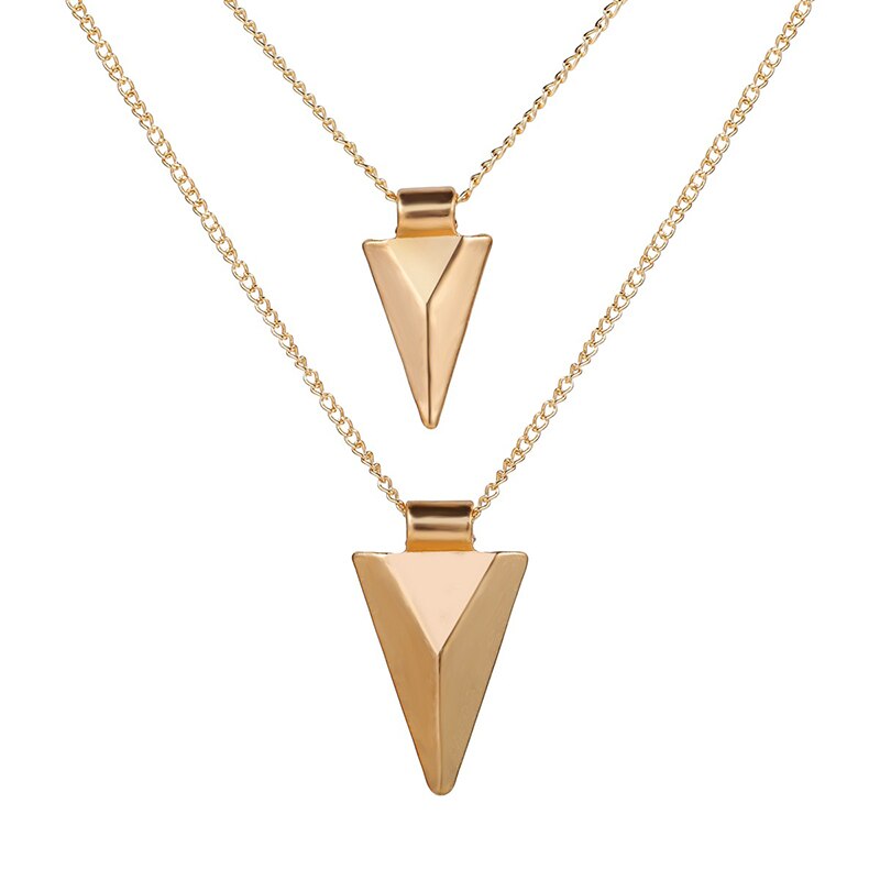 Colar Dourado Duplo Pingente Triangular Seta