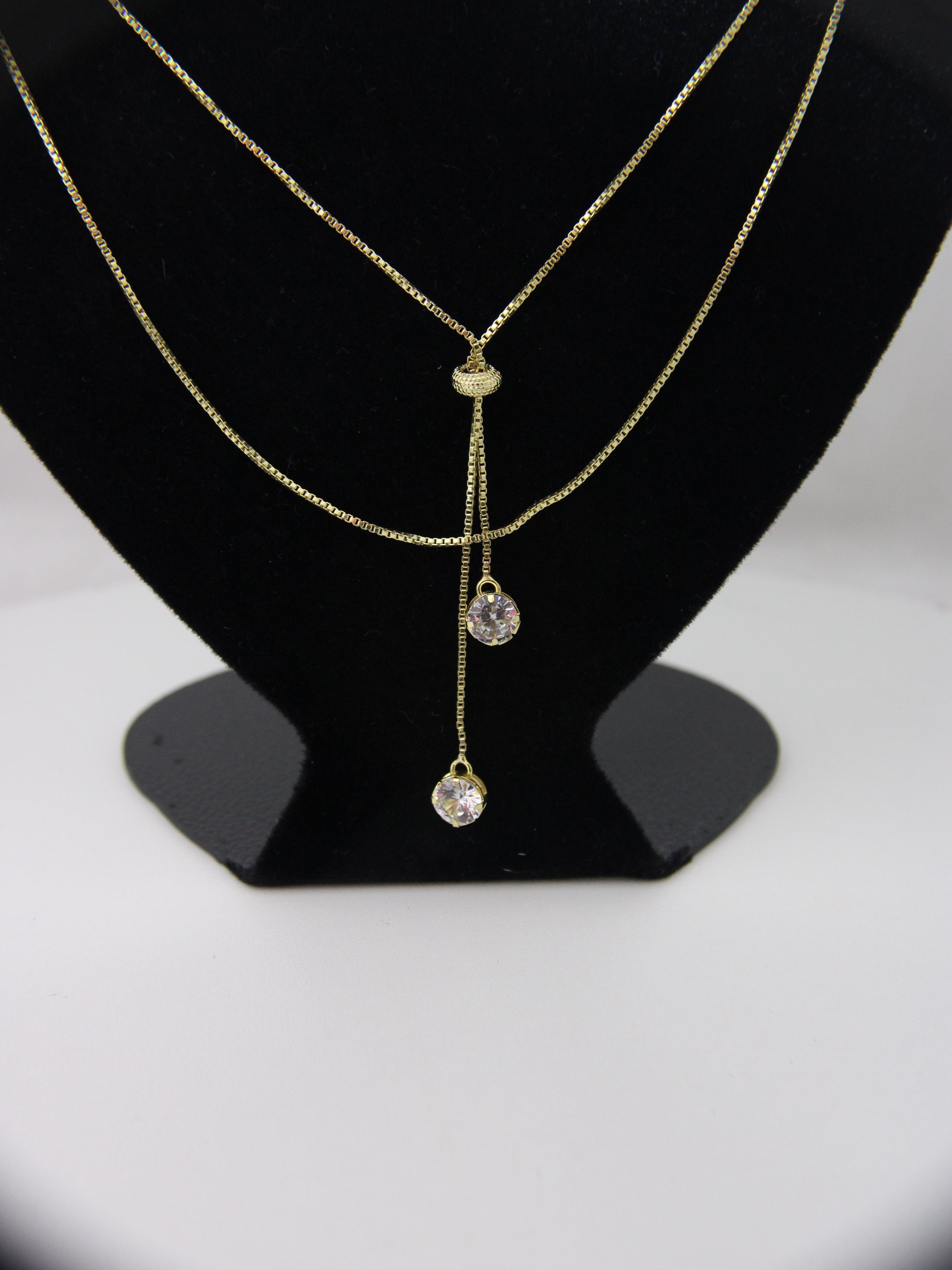 Colar Folheado Ouro Franja com Strass Ajustável