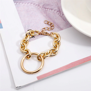 Pulseira / Bracelete Elos Grandes Dourado ou Prateado Pingente Círculo