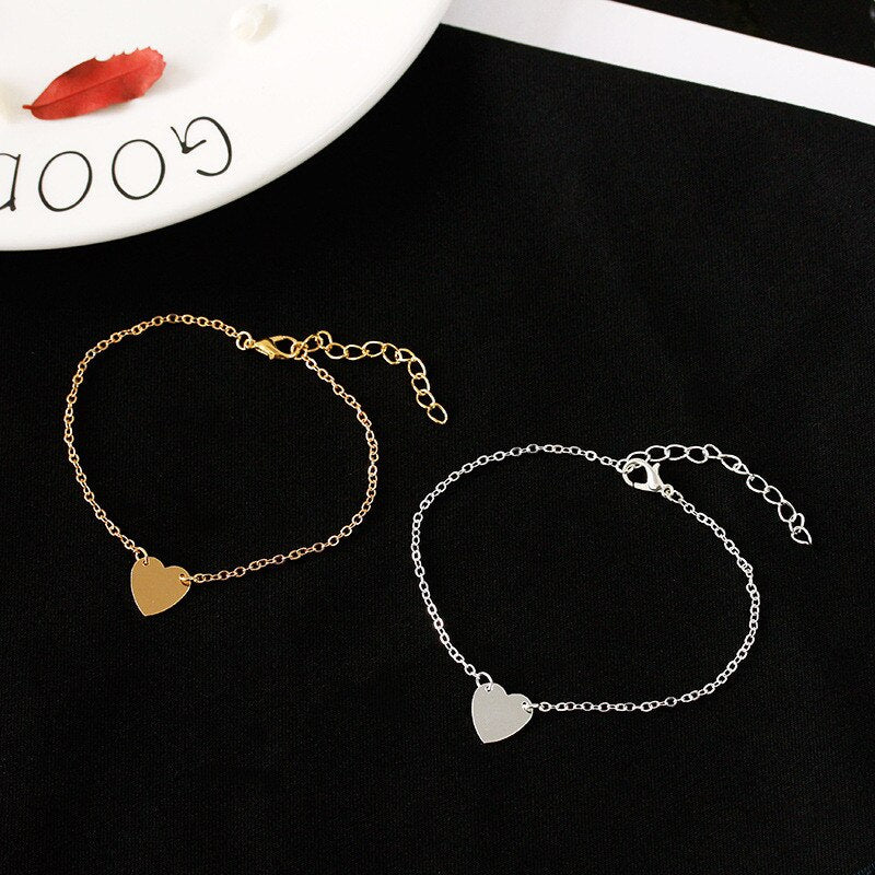 Pulseira / Tornozeleira Dourada ou Prateada Pingente Coração