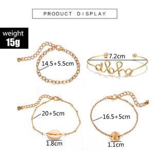 Pulseira Conjunto 4 Peças Dourado Pingentes Havaianos