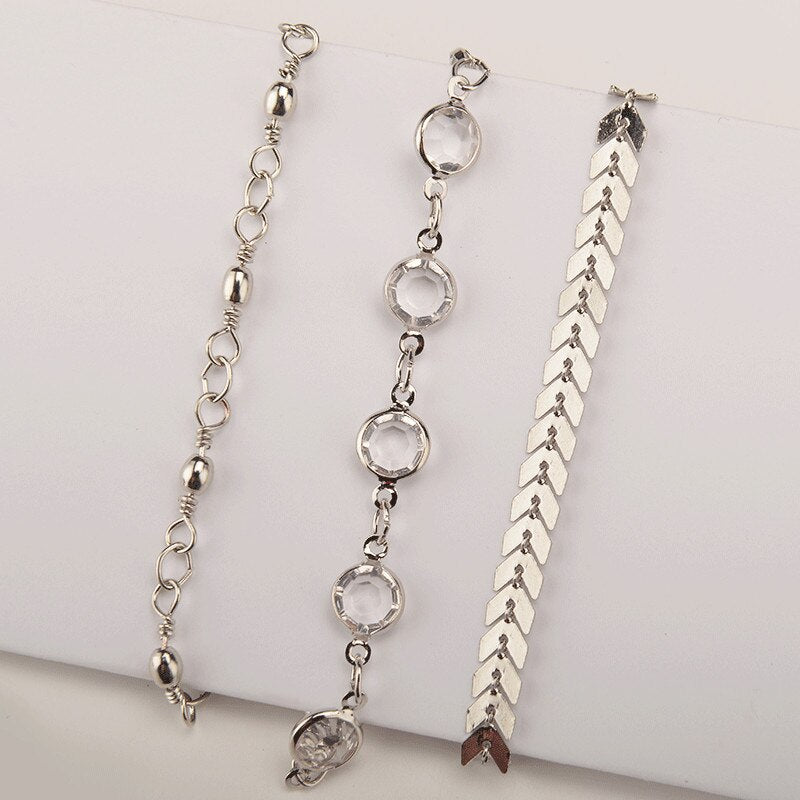 Pulseira / Tornozeleira 3 Peças Variadas - Dourada / Prateada