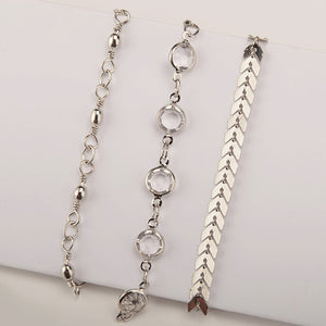 Pulseira / Tornozeleira 3 Peças Variadas - Dourada / Prateada