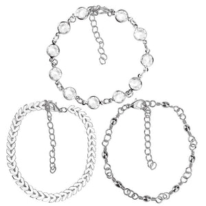 Pulseira / Tornozeleira 3 Peças Variadas - Dourada / Prateada